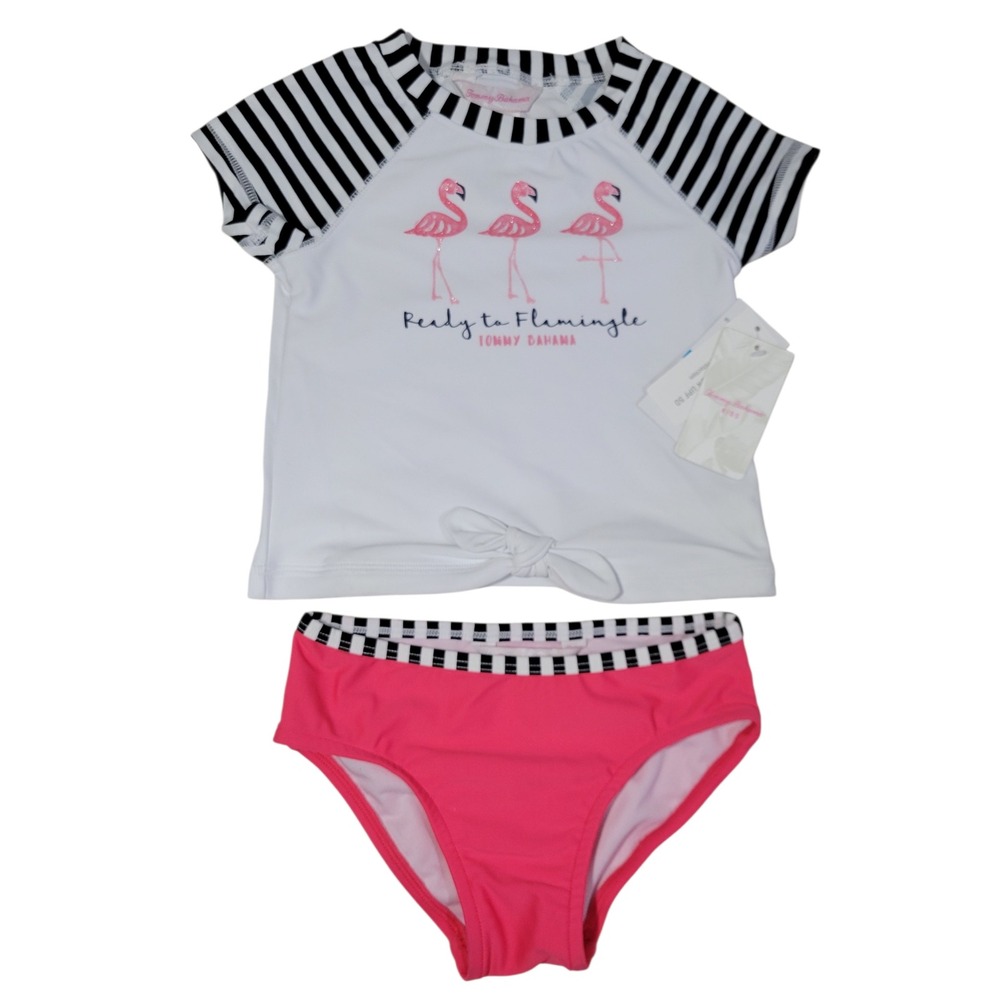 Tommy Bahama Swimsuit Girls 24 months Shirt Bikini Bottom‎ Flamingo UPF 50 Kids - Picture 2 of 12